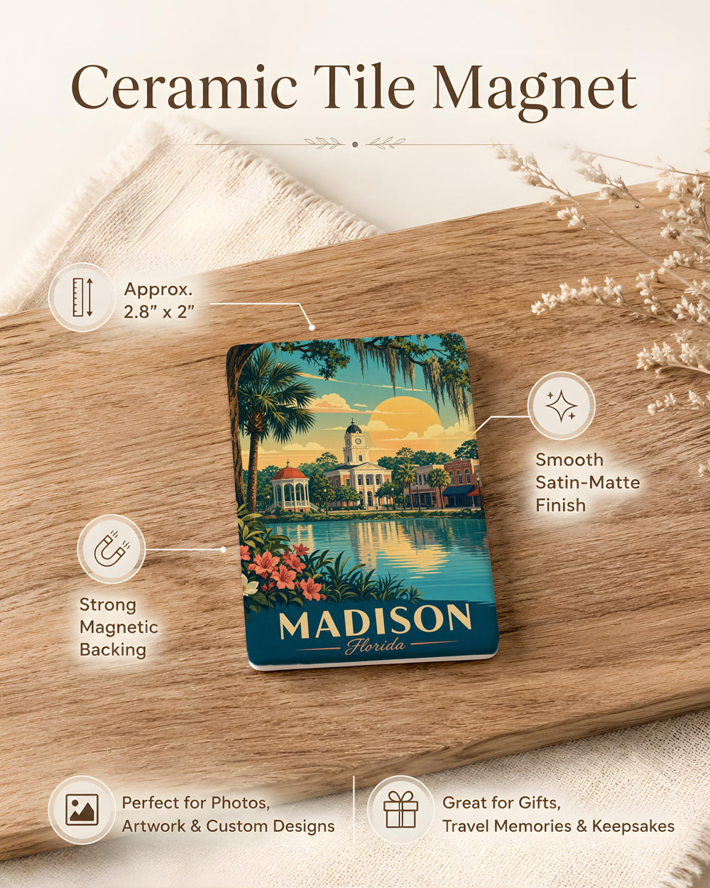 Madison FL Fridge Magnet, Madison Florida Souvenir Magnet, Madison County FL Travel Keepsake Magnet, USA Gift Magnet