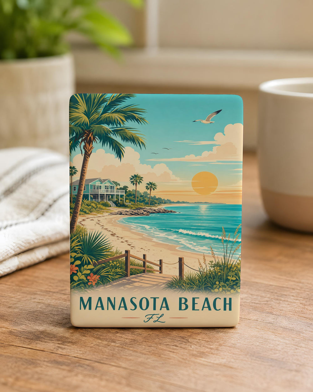 Manasota Beach FL Fridge Magnet, Florida Beach Souvenir Magnet, Manasota Key Coastal Travel Gift, Sarasota County Keepsake Magnet