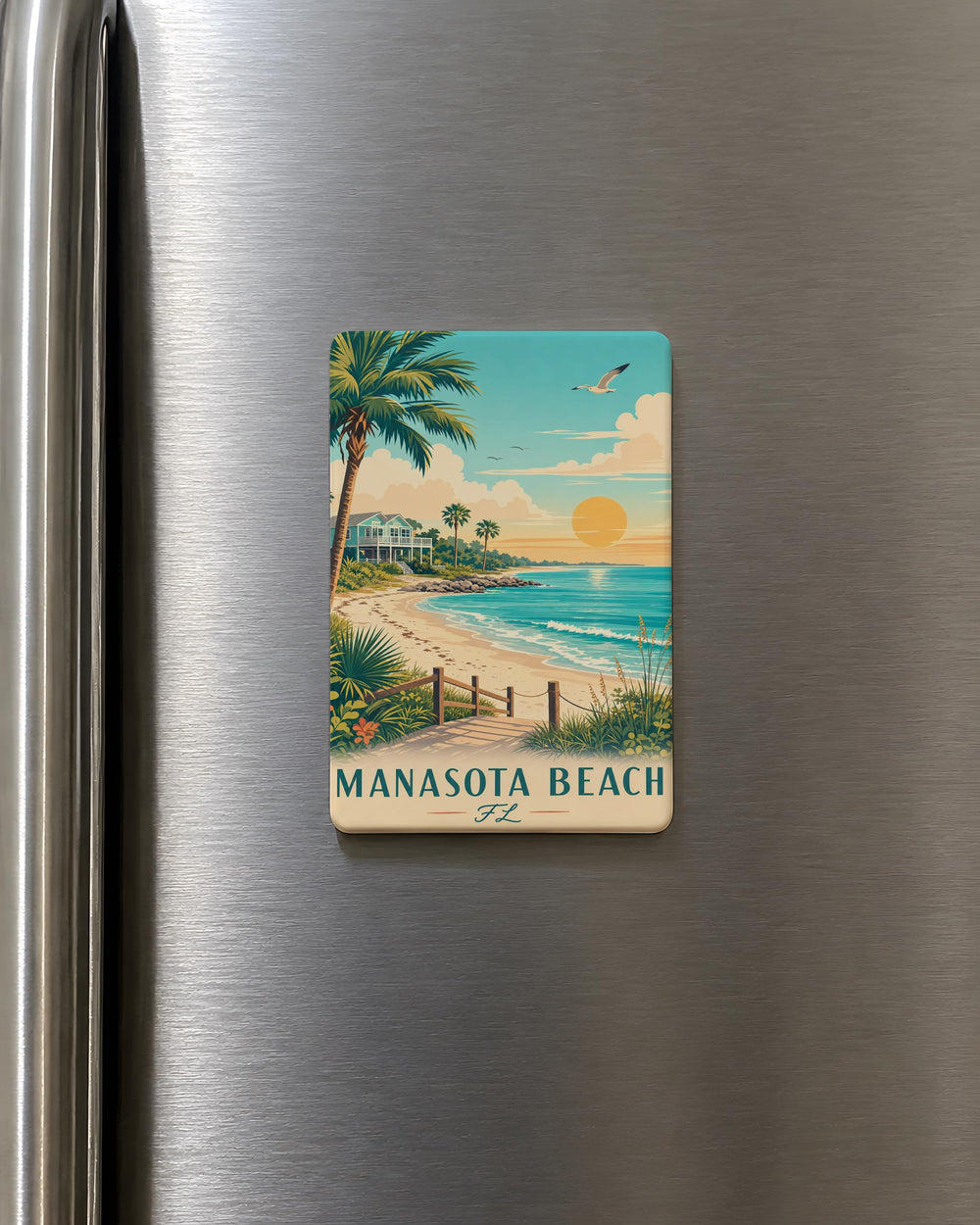 Manasota Beach FL Fridge Magnet, Florida Beach Souvenir Magnet, Manasota Key Coastal Travel Gift, Sarasota County Keepsake Magnet