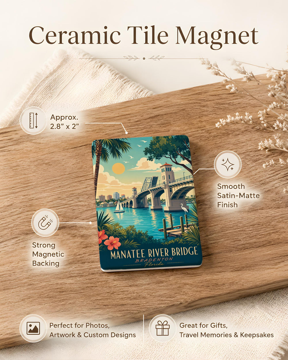 Manatee River Bridge Fridge Magnet, Florida River Bridge Souvenir, Coastal Landmark Travel Gift, Waterfront Keepsake Magnet