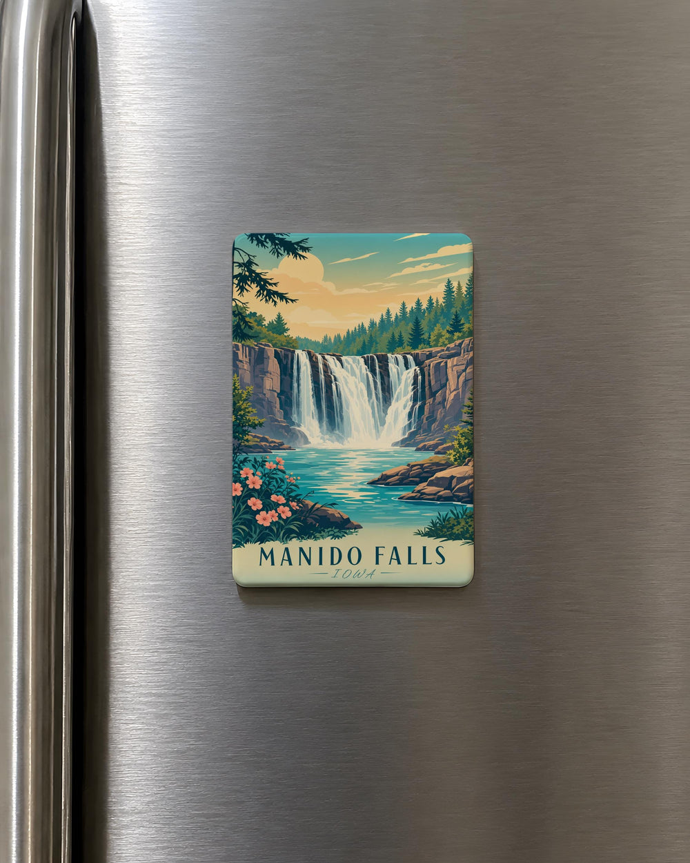 Manido Falls Fridge Magnet, Waterfall Landscape Souvenir Magnet, Nature Travel Keepsake, Scenic Falls Refrigerator Magnet