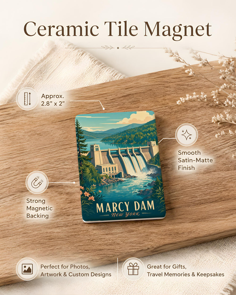 Marcy Dam Fridge Magnet, Marcy Reservoir Landmark Souvenir Magnet, Adirondack New York Dam Travel Keepsake Magnet