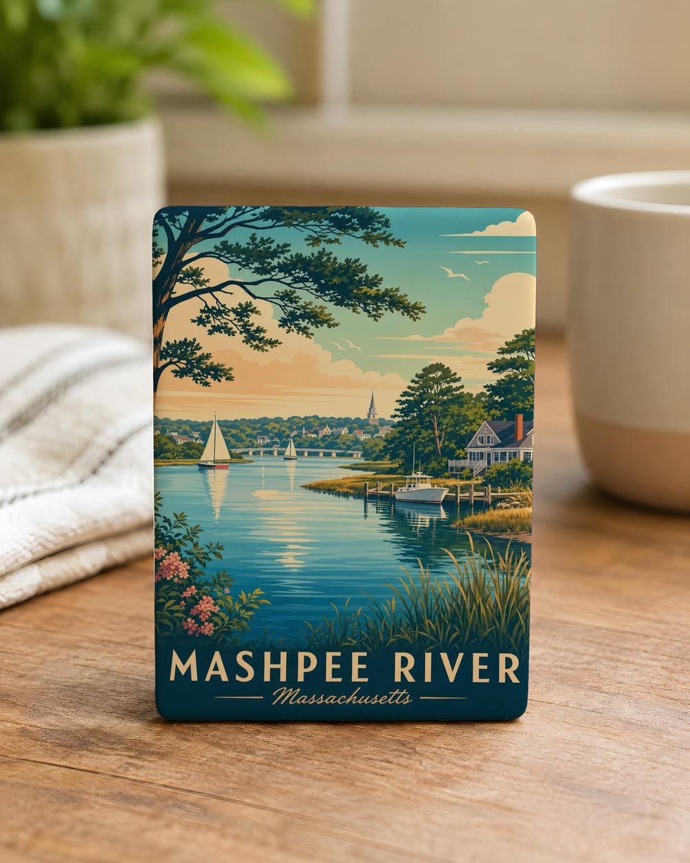 Mashpee River Fridge Magnet, Mashpee Massachusetts River Souvenir, Cape Cod Travel Gift, Coastal River Landmark Magnet