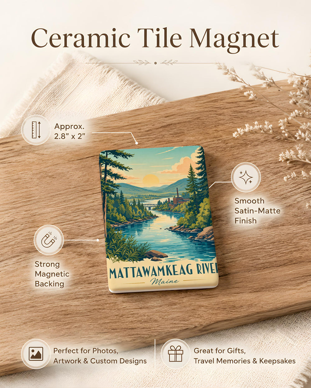 Mattawamkeag River Fridge Magnet, Maine River Souvenir, Outdoor Nature Travel Keepsake, Cabin Lake House Decor