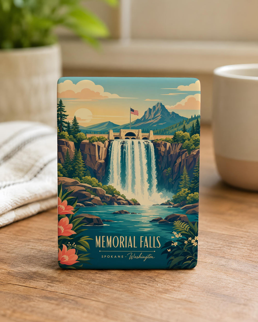 Memorial Falls Fridge Magnet, Waterfall Landmark Souvenir Magnet, Nature Travel Keepsake, Hiking Adventure Refrigerator Magnet