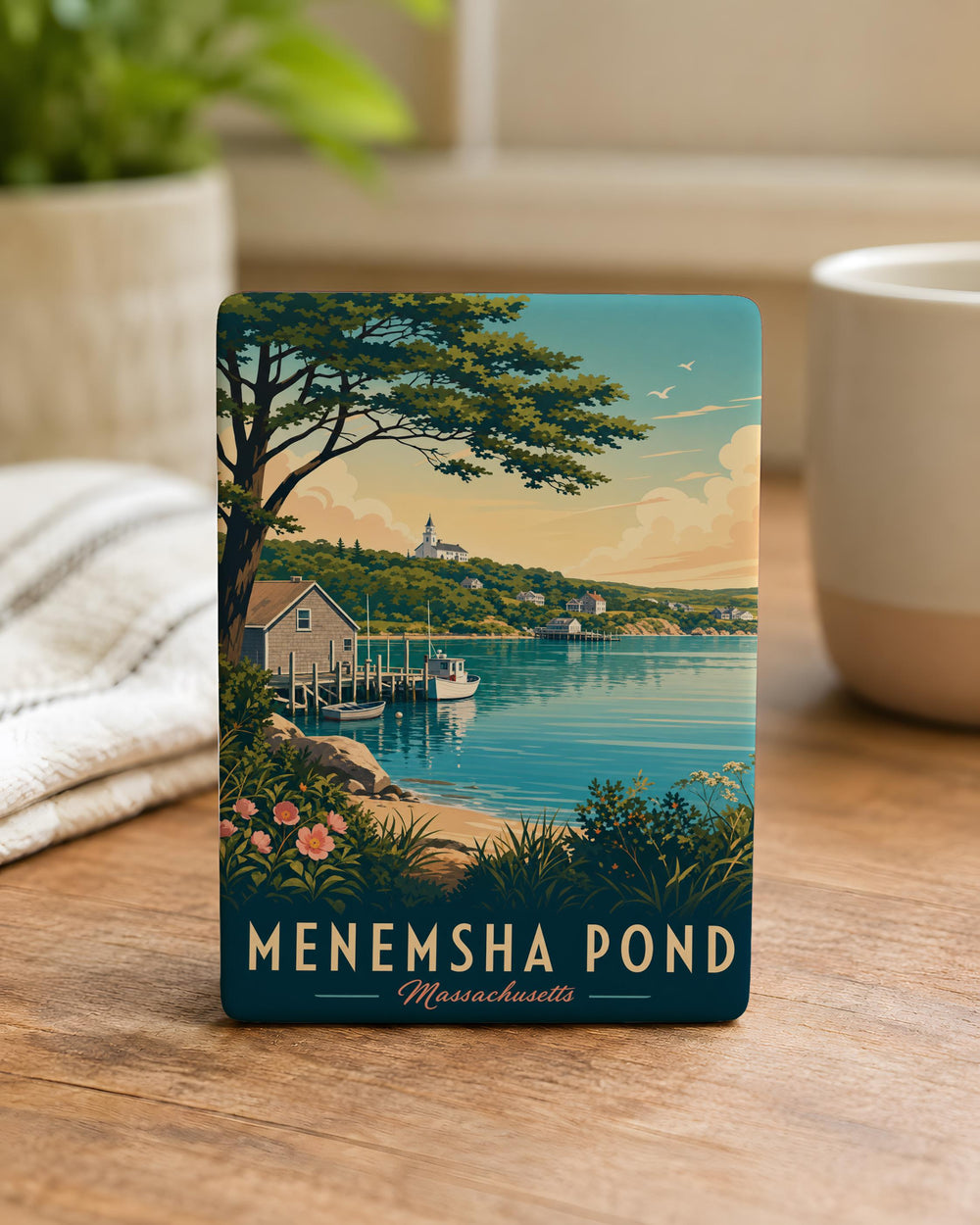 Menemsha Pond Fridge Magnet, Martha’s Vineyard Coastal Pond Souvenir Magnet, Massachusetts Beach Town Gift