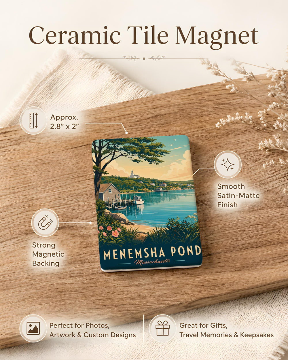 Menemsha Pond Fridge Magnet, Martha’s Vineyard Coastal Pond Souvenir Magnet, Massachusetts Beach Town Gift