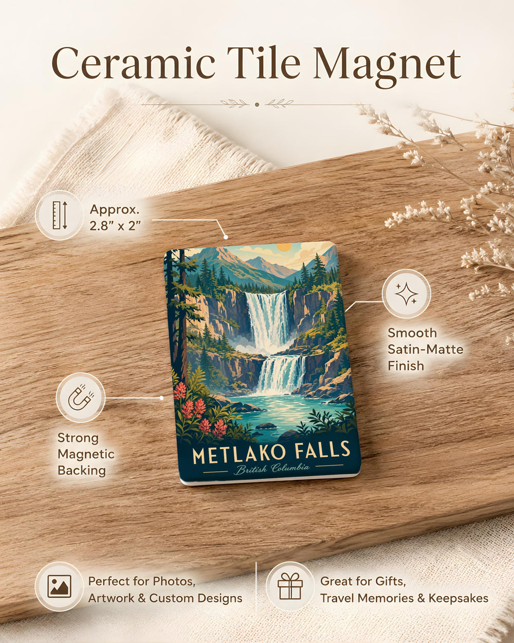 Metlako Falls Fridge Magnet, Waterfall Nature Souvenir Magnet, Pacific Northwest Landmark Keepsake Gift