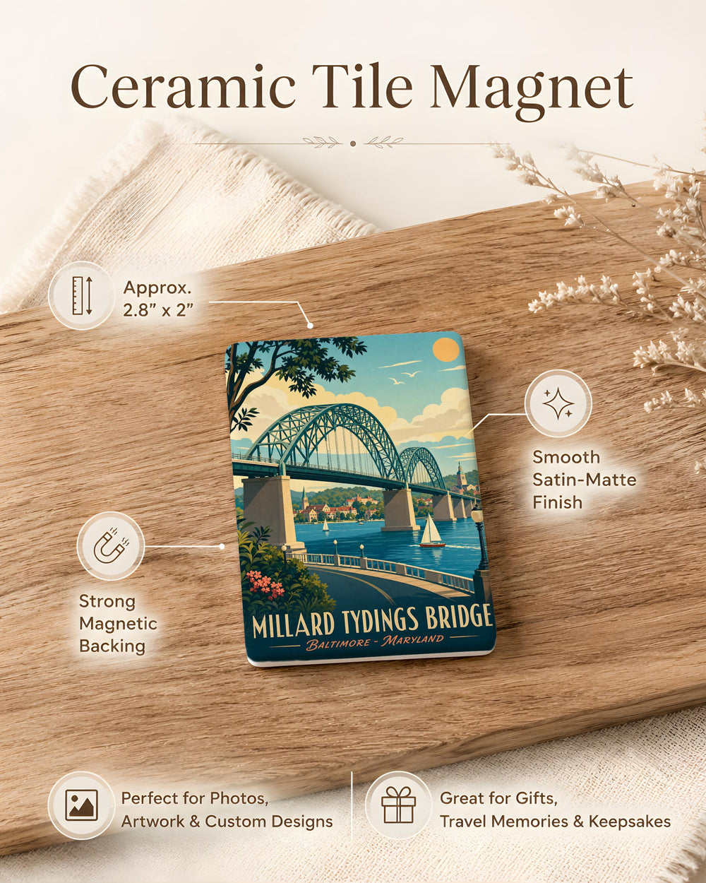 Millard Tydings Bridge Fridge Magnet, Maryland Susquehanna River Bridge Souvenir, Havre de Grace Landmark Magnet