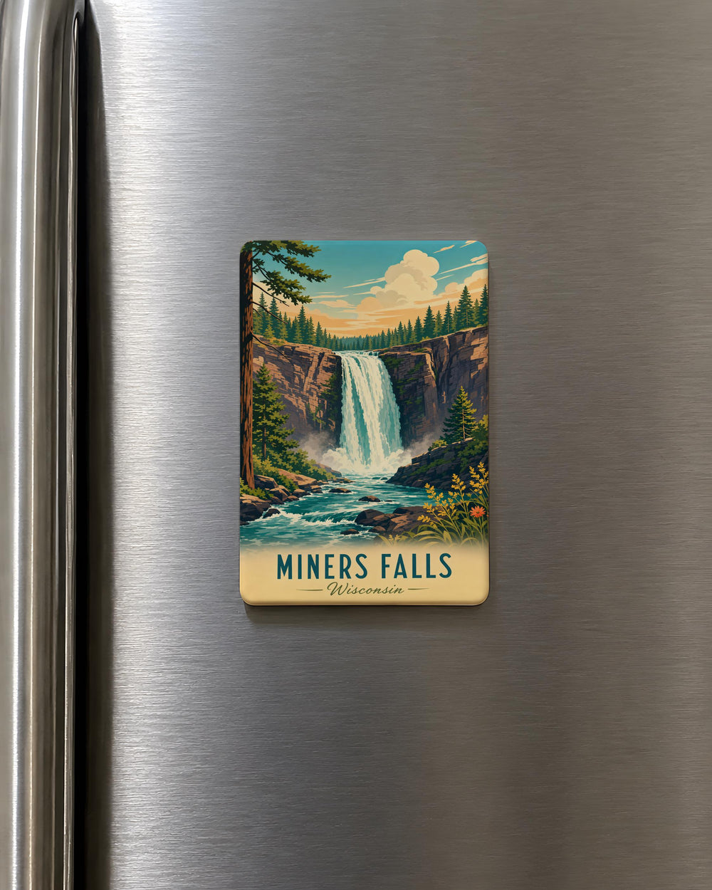 Miners Falls Fridge Magnet, Waterfall Nature Scene Souvenir, Michigan Upper Peninsula Travel Keepsake Gift