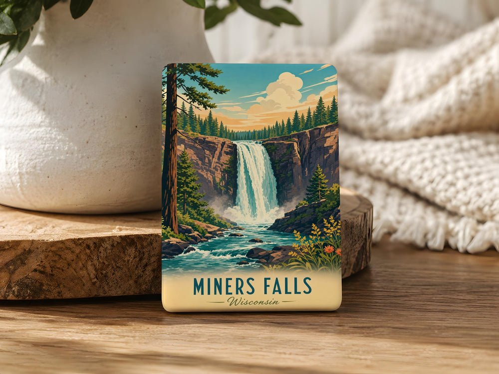 Miners Falls Fridge Magnet, Waterfall Nature Scene Souvenir, Michigan Upper Peninsula Travel Keepsake Gift