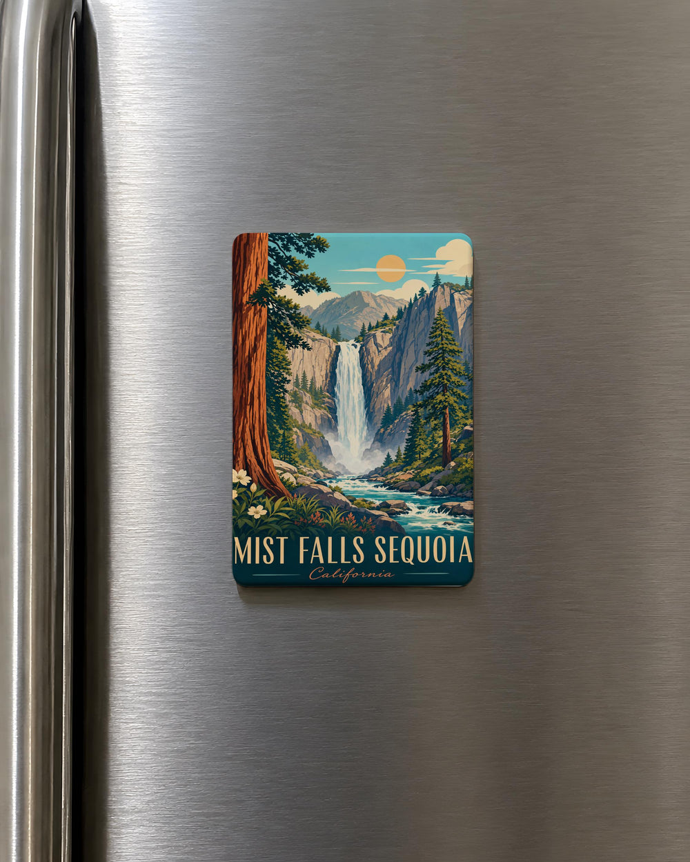 Mist Falls Sequoia National Park Fridge Magnet, Waterfall and Giant Sequoia Forest Souvenir Magnet
