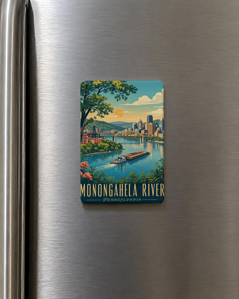 Monongahela River Fridge Magnet, Pennsylvania River Landmark Souvenir, Pittsburgh Area Travel Gift, Riverfront Keepsake Magnet