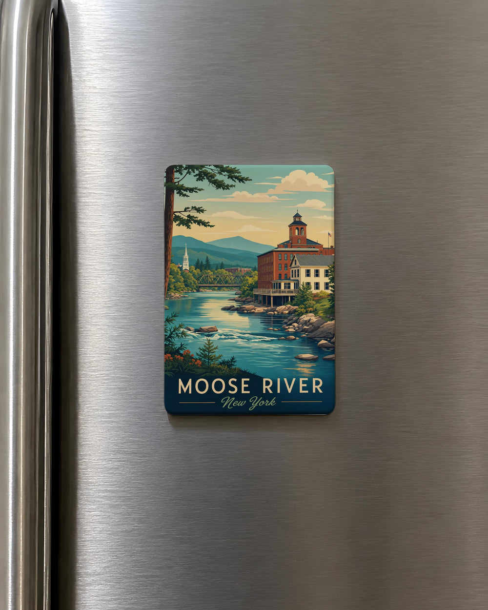 Moose River NY Fridge Magnet, Moose River New York Souvenir Magnet, Adirondacks Wilderness Travel Keepsake Magnet