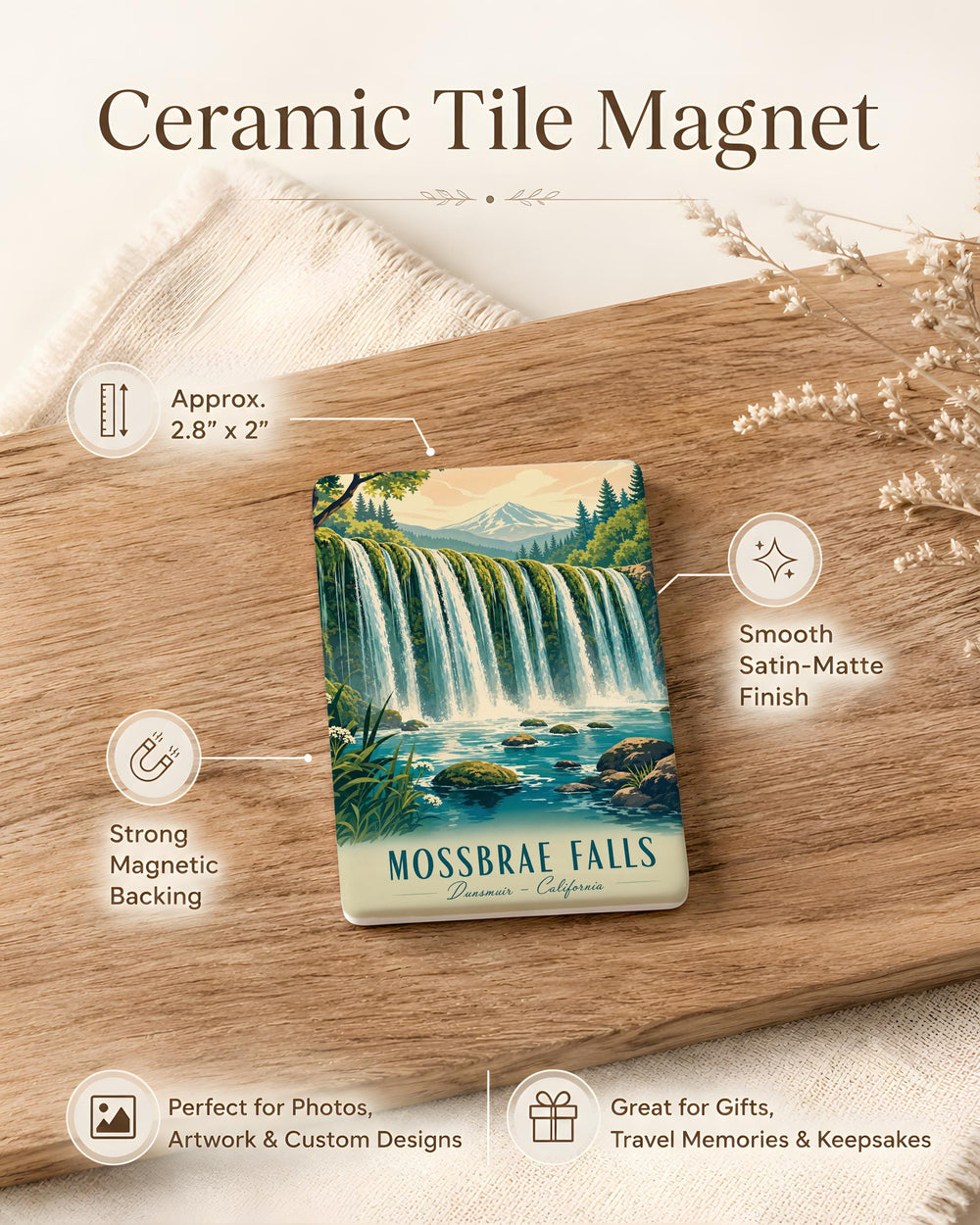 Mossbrae Falls Waterfall Fridge Magnet, Dunsmuir California Nature Landmark Souvenir Magnet, Scenic Travel Keepsake Gift