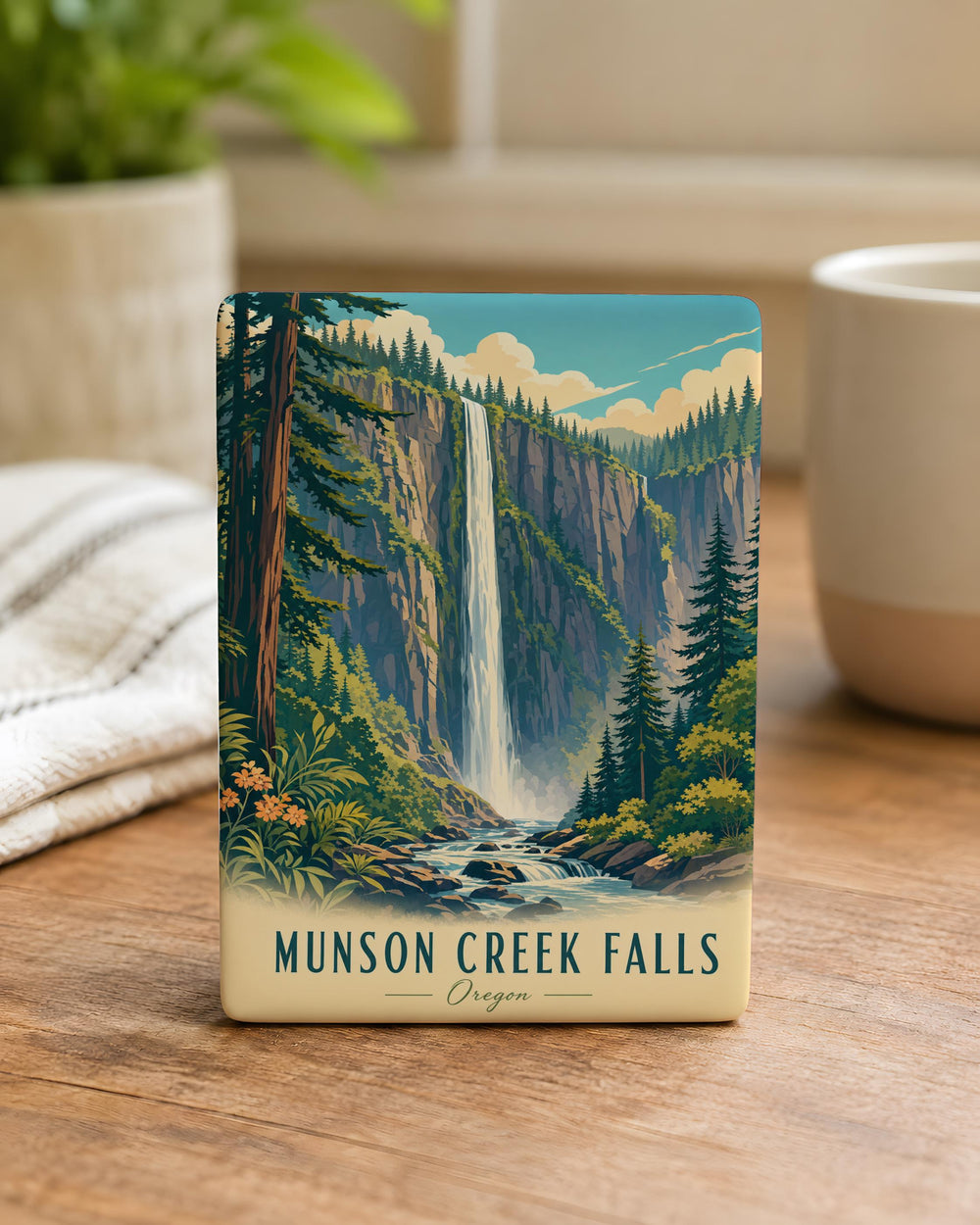 Munson Creek Falls Fridge Magnet, Oregon Waterfall Souvenir Magnet, Coastal Forest Trail Scenic Nature Magnet