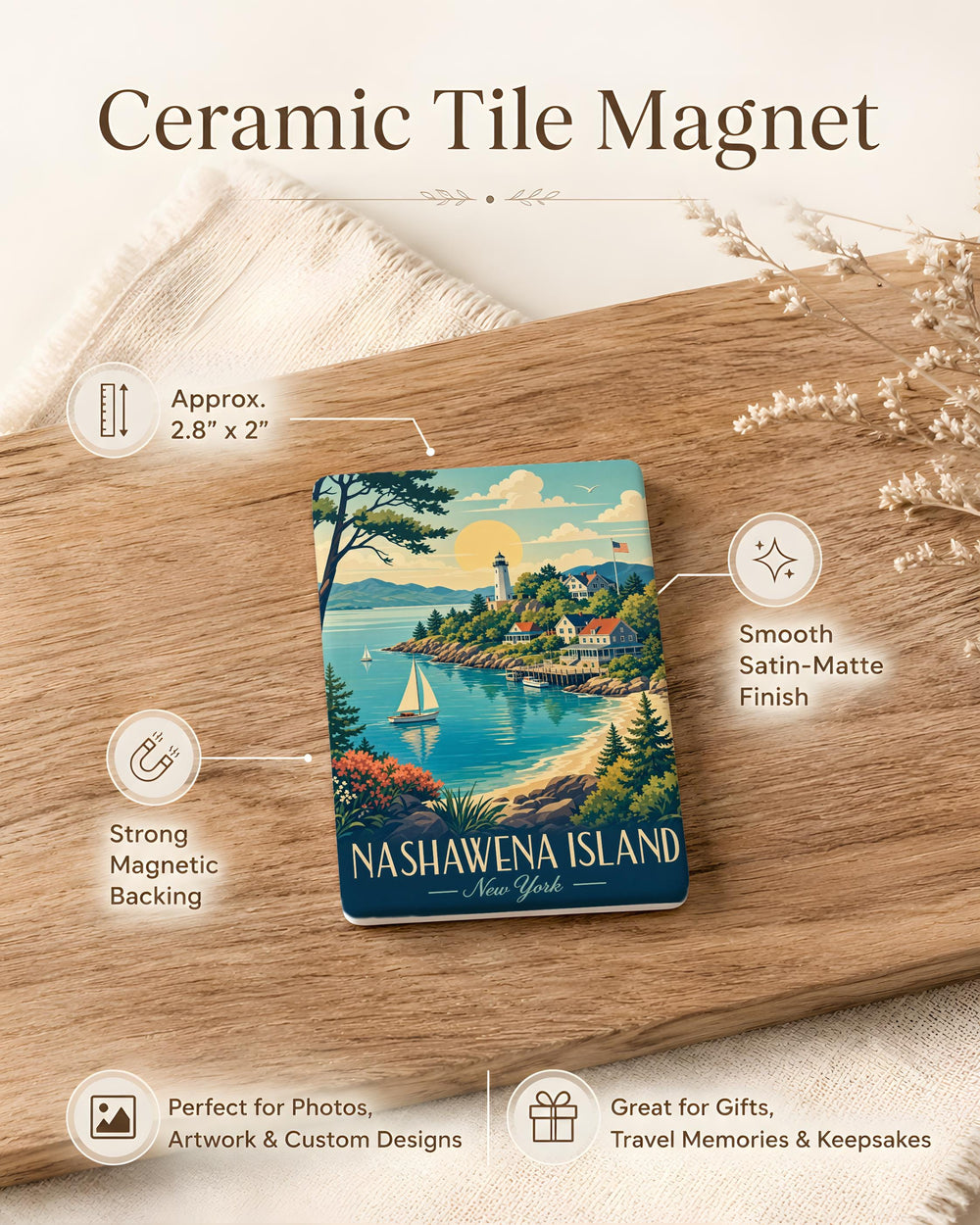 Nashawena Island Fridge Magnet, Massachusetts Coastal Island Souvenir, Vineyard Sound Nautical Travel Keepsake