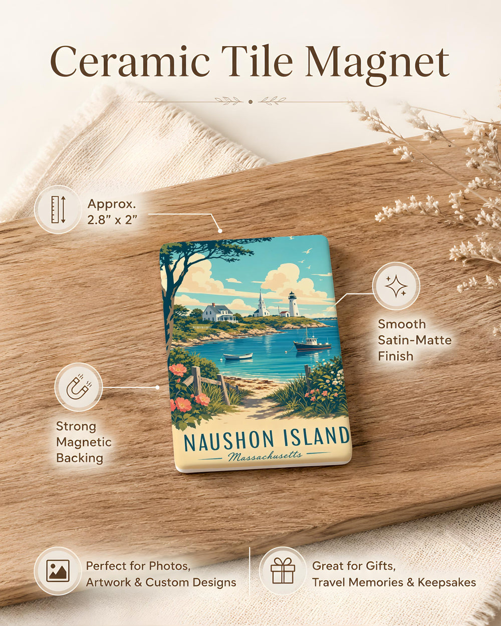 Naushon Island Fridge Magnet, Massachusetts Island Souvenir, Coastal New England Travel Keepsake, Vineyard Sound Gift