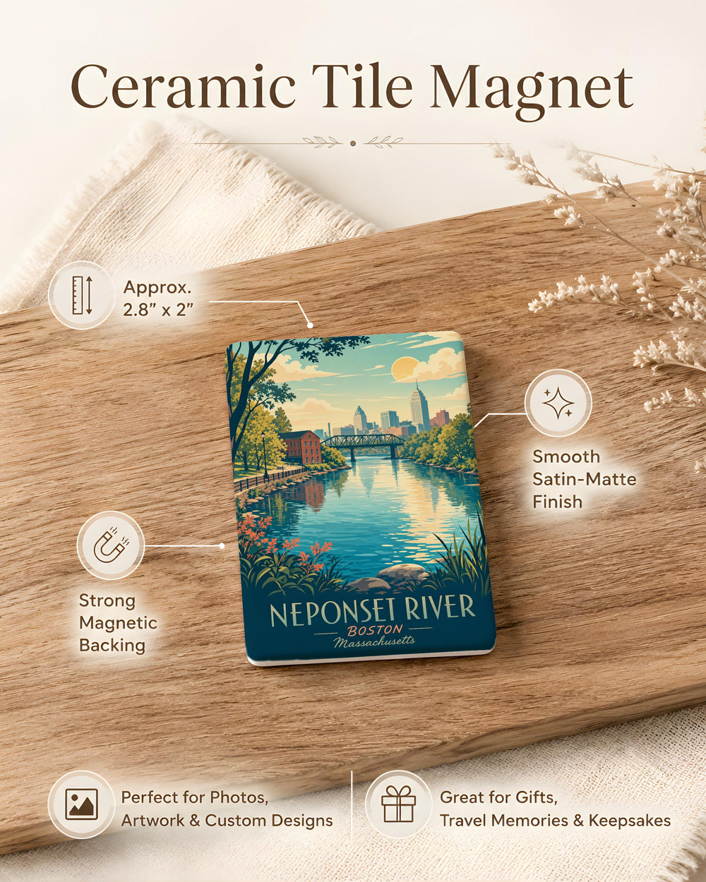 Neponset River Fridge Magnet, Massachusetts River Landmark Souvenir, Boston Area Nature Travel Keepsake Gift