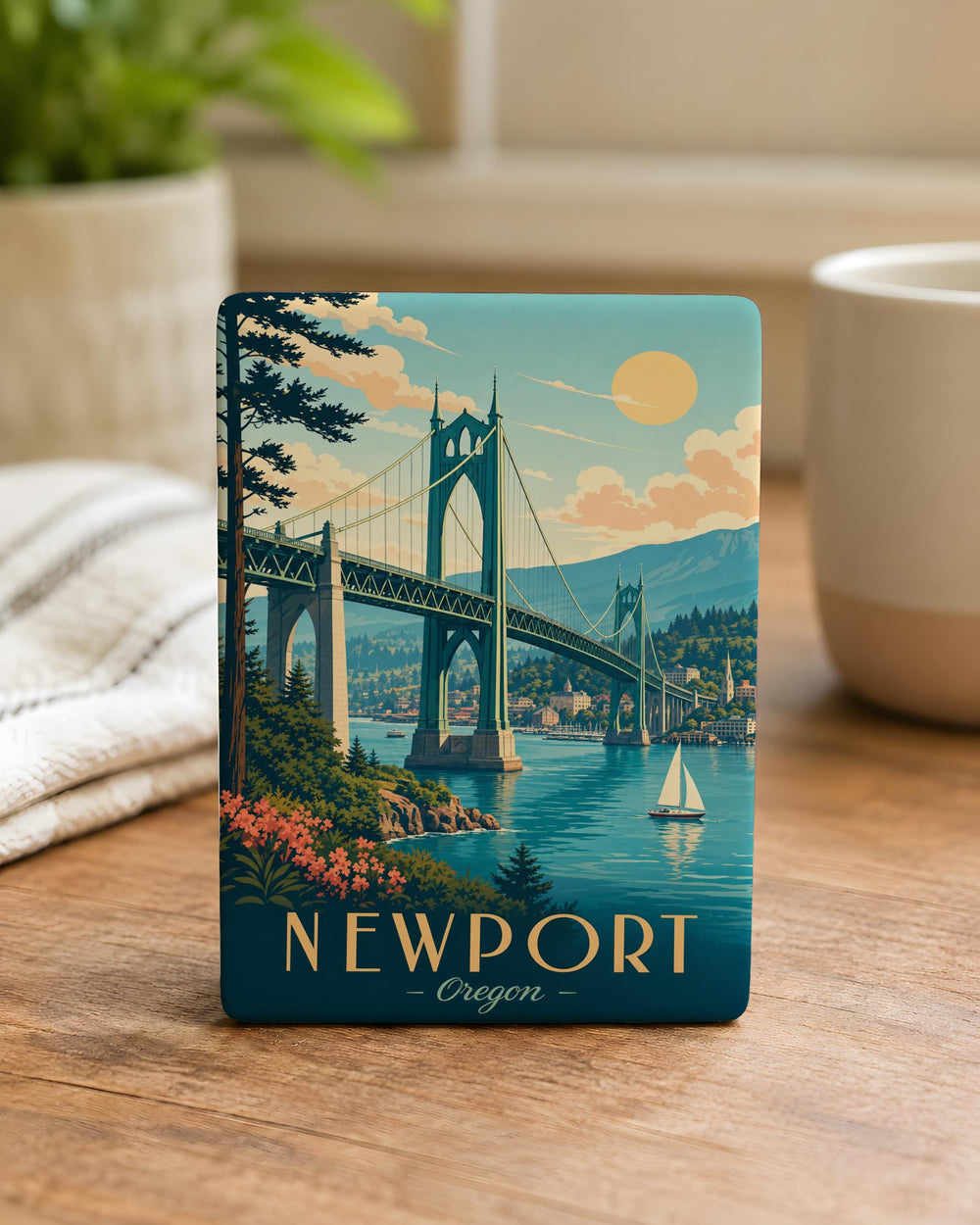 Newport Bridge Fridge Magnet, Rhode Island Landmark Souvenir, Coastal New England Travel Keepsake Magnet