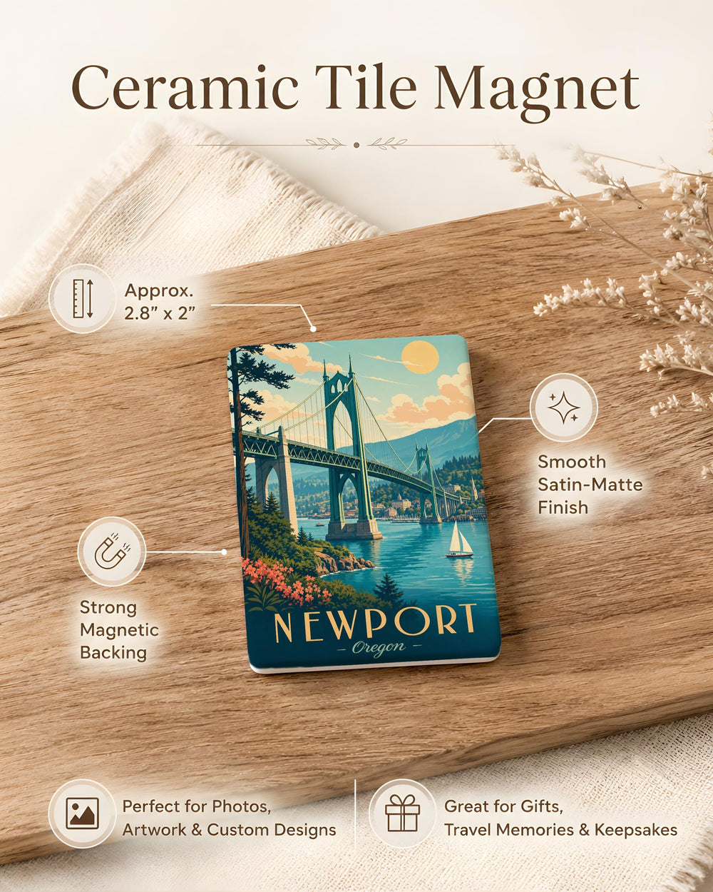 Newport Bridge Fridge Magnet, Rhode Island Landmark Souvenir, Coastal New England Travel Keepsake Magnet