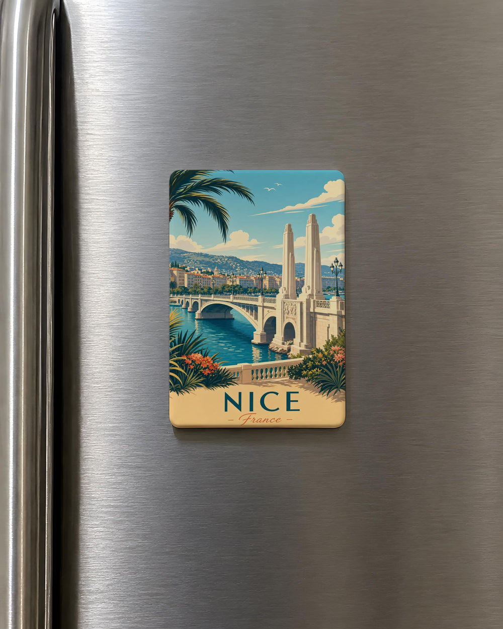 Nice Memorial Bridge Fridge Magnet, Nice France Landmark Souvenir Magnet, French Riviera Travel Gift, Bridge Cityscape Magnet