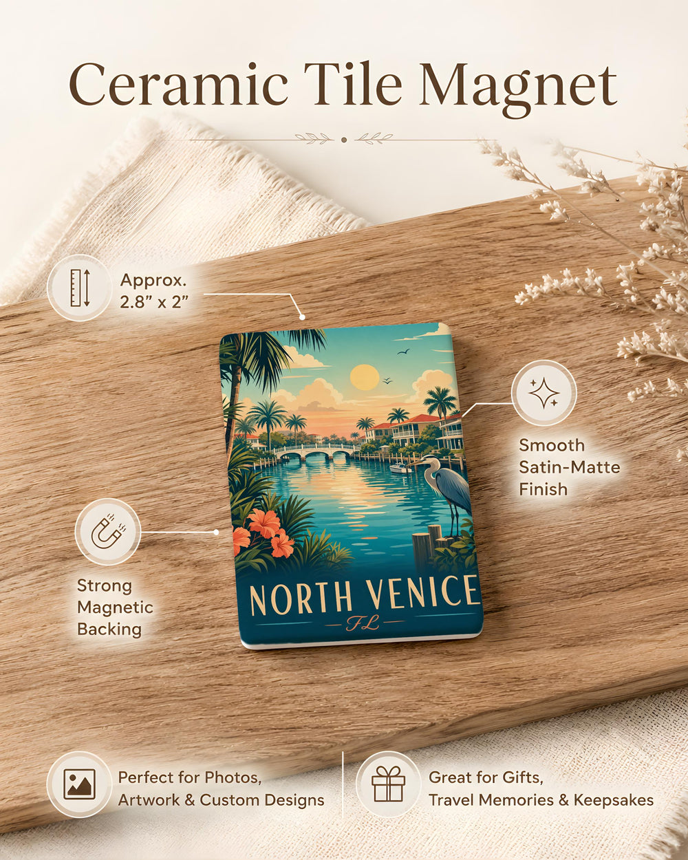 North Venice Florida Fridge Magnet, Venice FL Souvenir Magnet, Gulf Coast Travel Keepsake, Sarasota County Gift