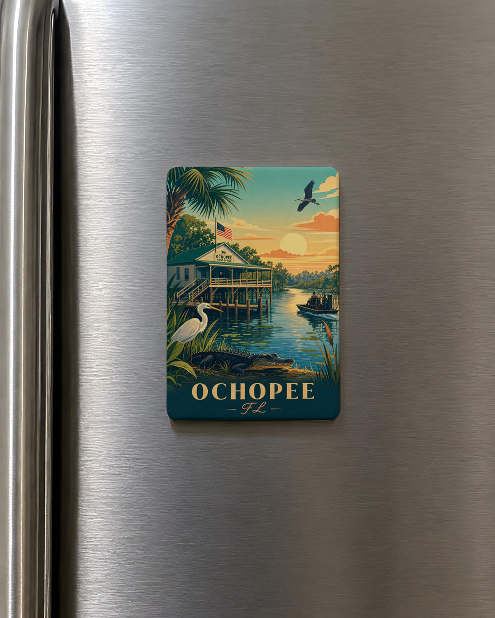 Ochopee Florida Fridge Magnet, Ochopee FL Souvenir Magnet, Florida Everglades Travel Gift, Florida Location Magnet