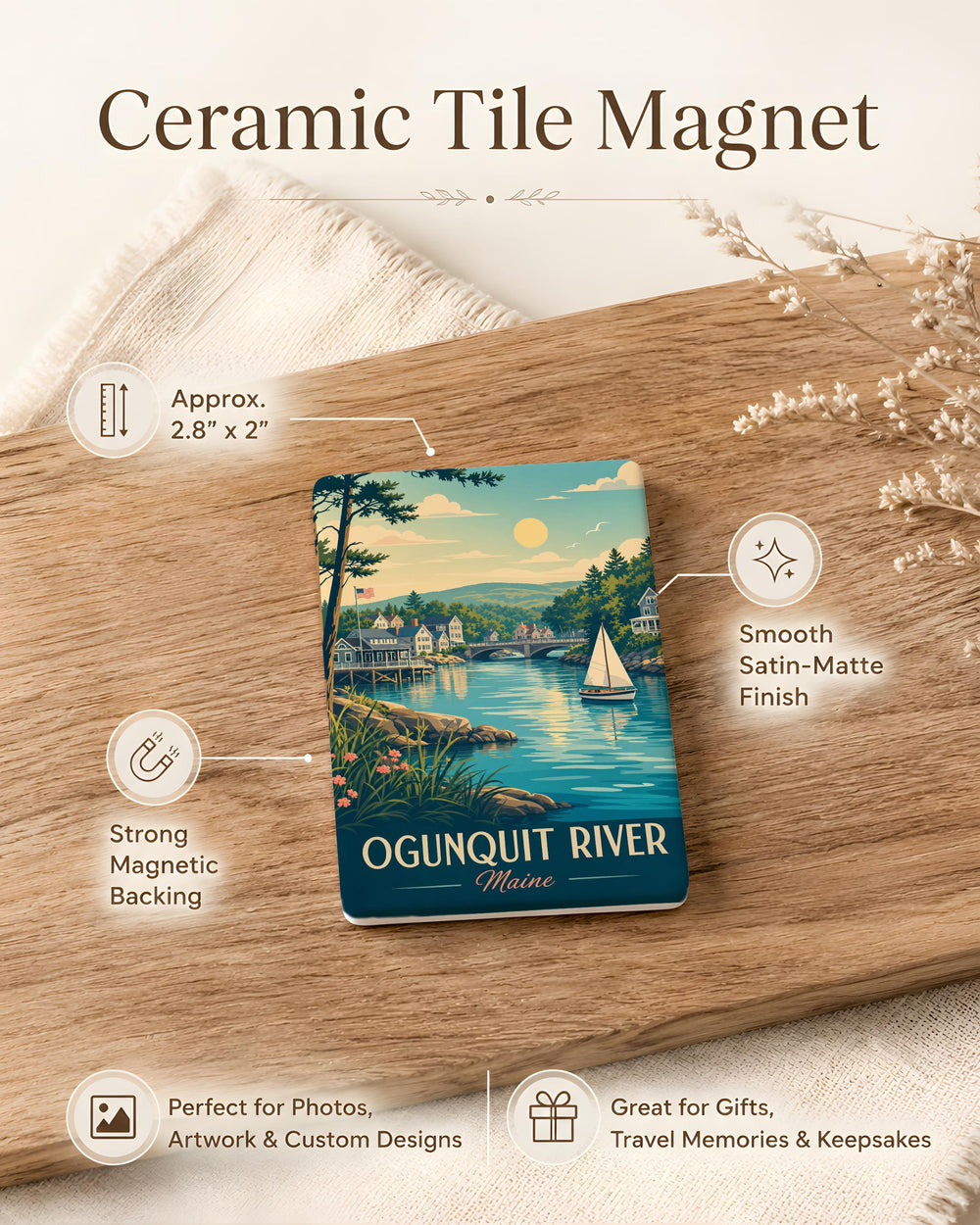 Ogunquit River Fridge Magnet, Ogunquit Maine Souvenir Magnet, Coastal New England River Scene Kitchen Magnet