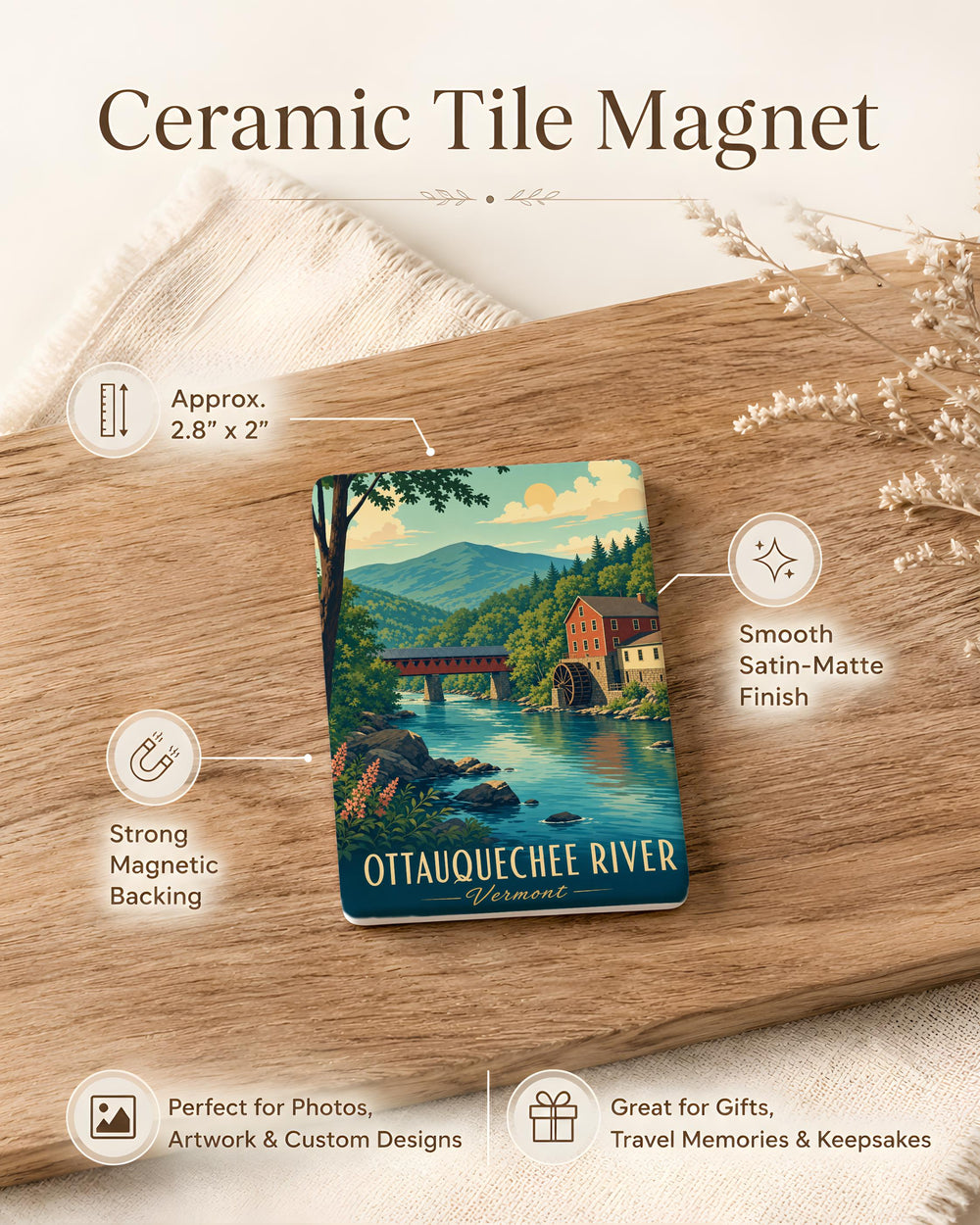 Ottauquechee River Fridge Magnet, Vermont River Souvenir Magnet, Ottauquechee River Keepsake Magnet
