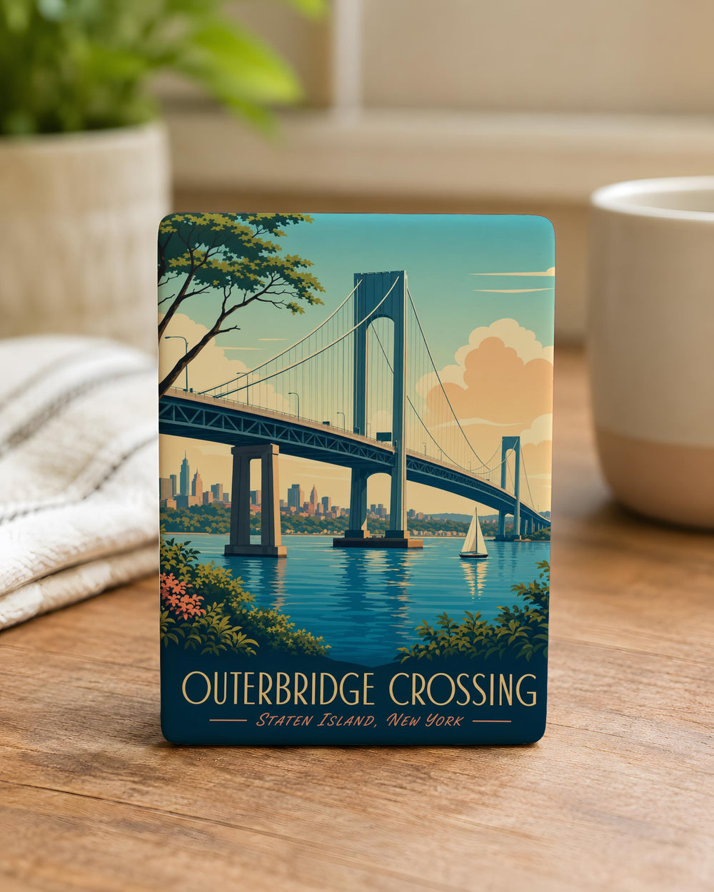 Outerbridge Crossing Bridge Fridge Magnet Staten Island to New Jersey Landmark Souvenir Gift Magnet