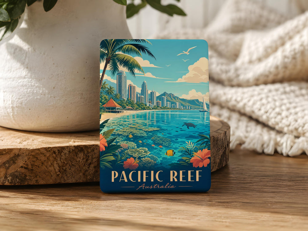 Pacific Reef Fridge Magnet, Ocean Coral Reef Sea Life Coastal Beach Souvenir Magnet, Tropical Marine Nature Kitchen Decor