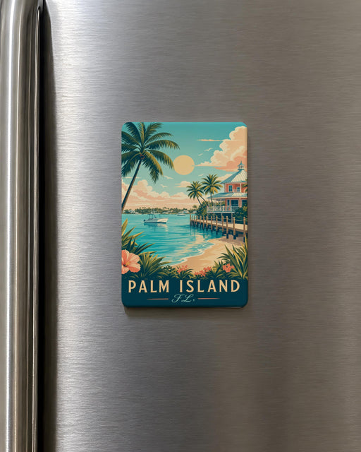 Palm Island FL Fridge Magnet, Florida Island Souvenir Magnet, Palm Island Florida Travel Keepsake, Beach Town Refrigerator Magnet