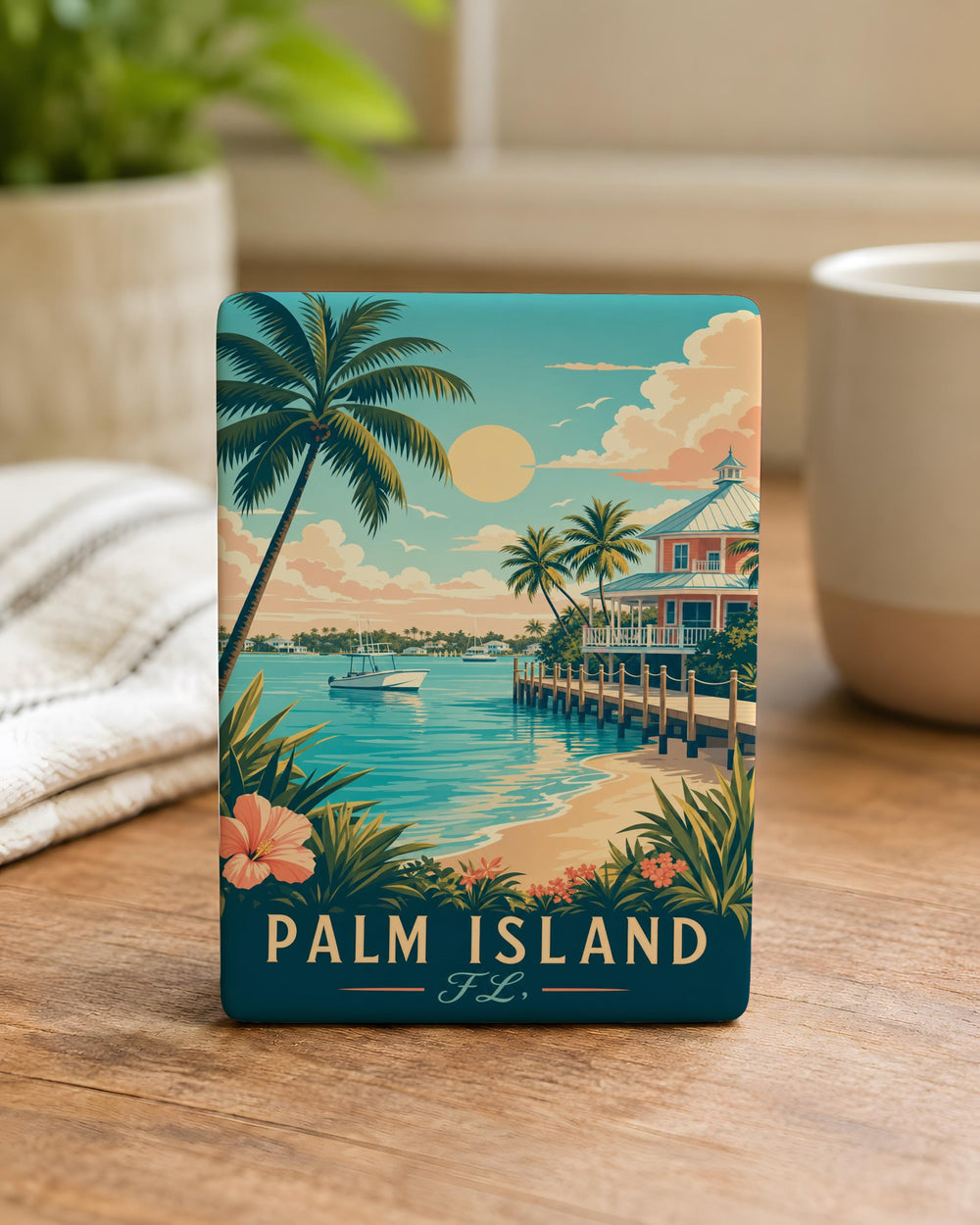Palm Island FL Fridge Magnet, Florida Island Souvenir Magnet, Palm Island Florida Travel Keepsake, Beach Town Refrigerator Magnet