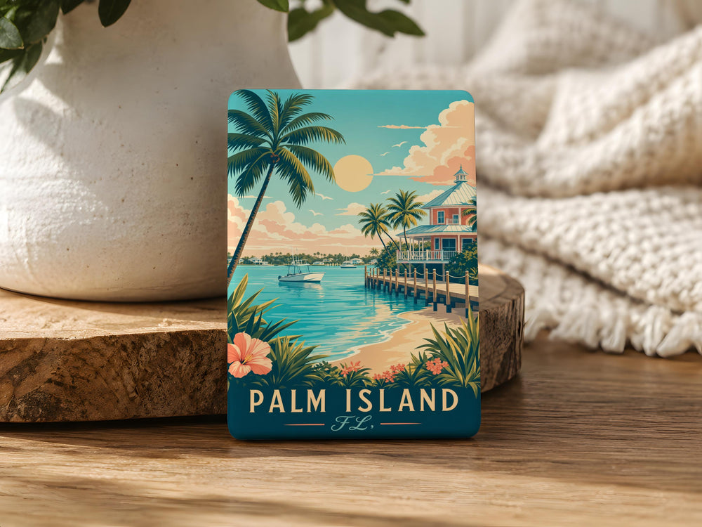 Palm Island FL Fridge Magnet, Florida Island Souvenir Magnet, Palm Island Florida Travel Keepsake, Beach Town Refrigerator Magnet