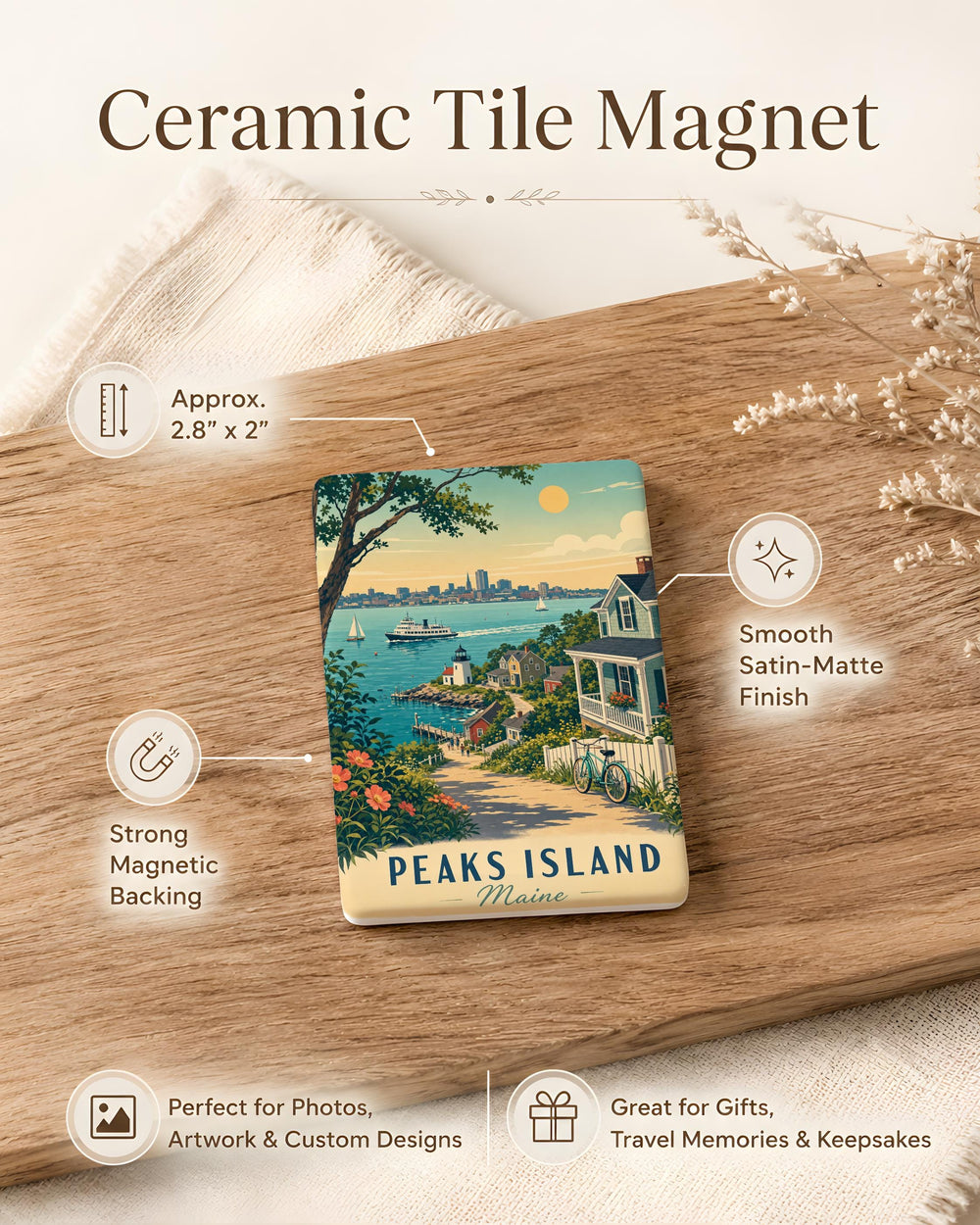 Peaks Island Maine Fridge Magnet, Peaks Island Souvenir Magnet, Maine Coastal Island Travel Keepsake Magnet