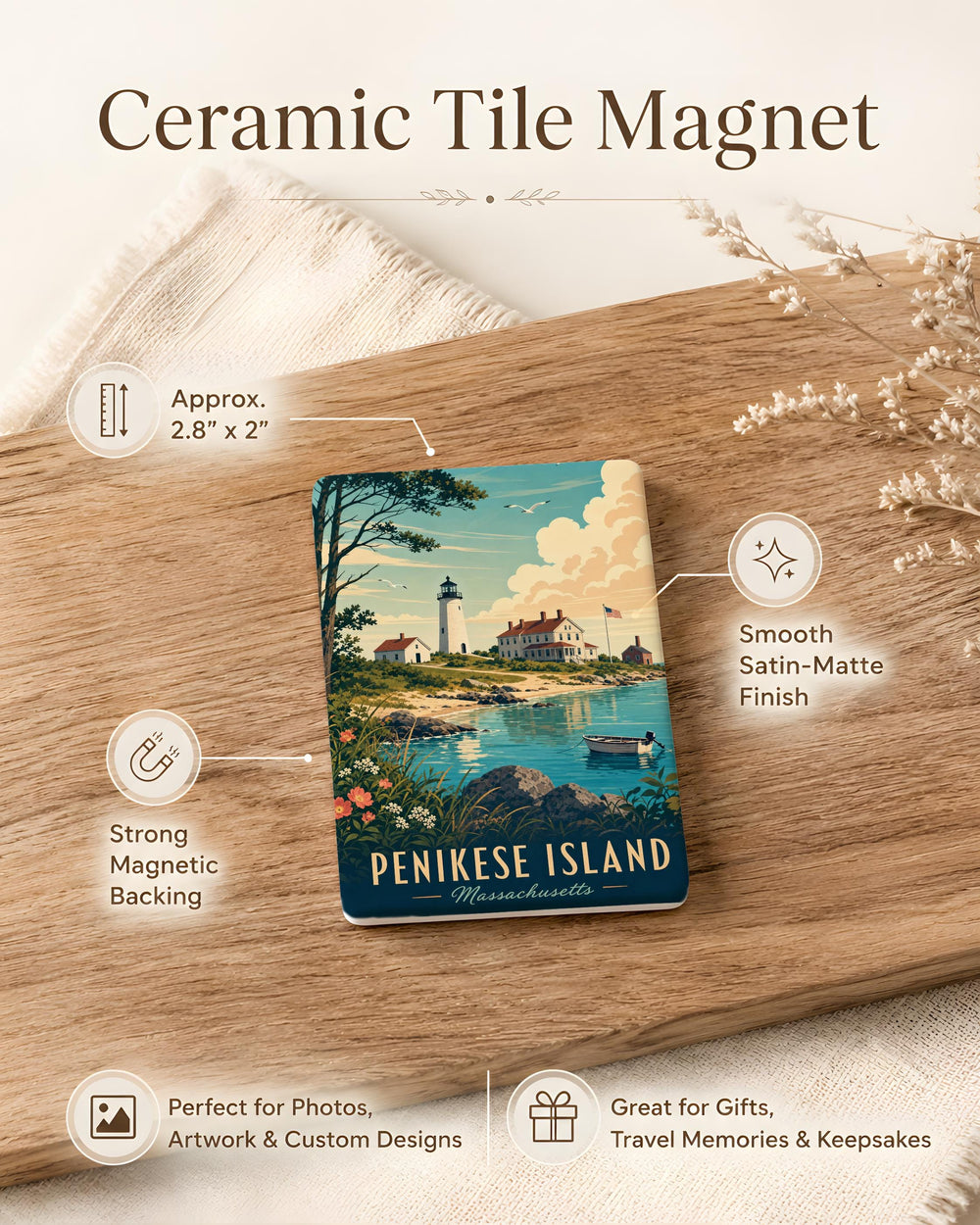 Penikese Island Fridge Magnet, Massachusetts Coastal Island Souvenir, New England Travel Keepsake Magnet, Ocean Island Decor
