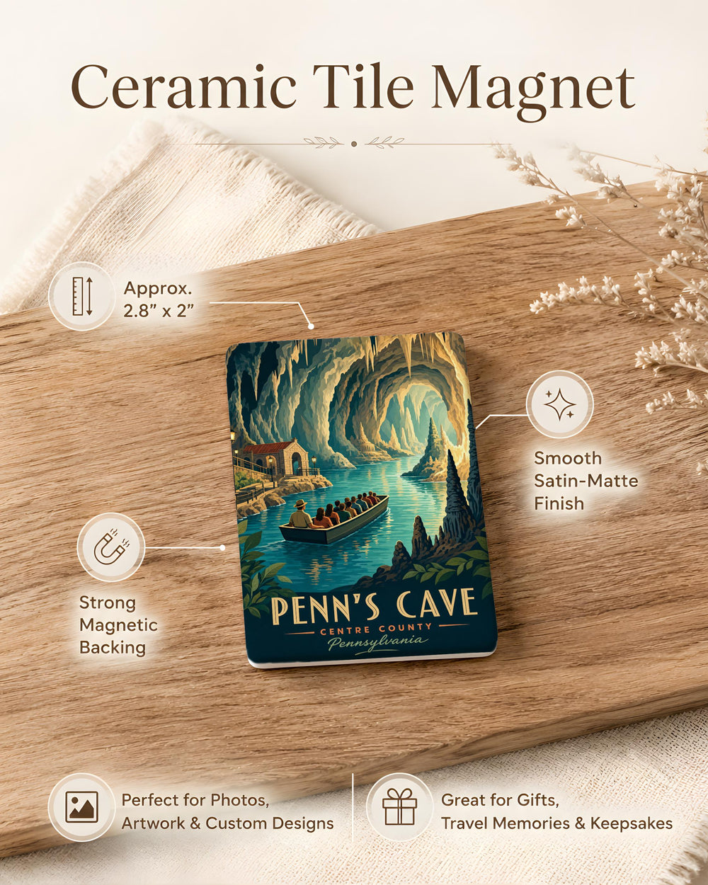 Penns Cave Fridge Magnet, Pennsylvania Cavern Attraction Souvenir, Cave Tour Travel Keepsake Magnet