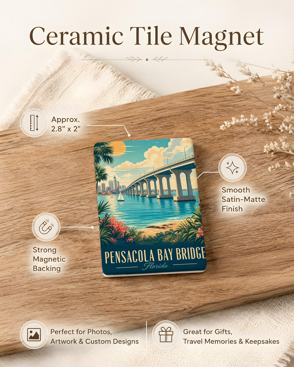 Pensacola Bay Bridge Fridge Magnet, Florida Coastal Landmark Souvenir Magnet, Pensacola Travel Keepsake Gift