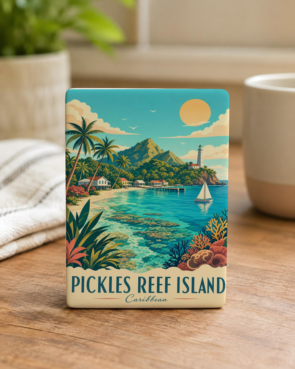 Pickles Reef Island Fridge Magnet, Florida Keys Lighthouse Souvenir Magnet, Coastal Landmark Refrigerator Magnet