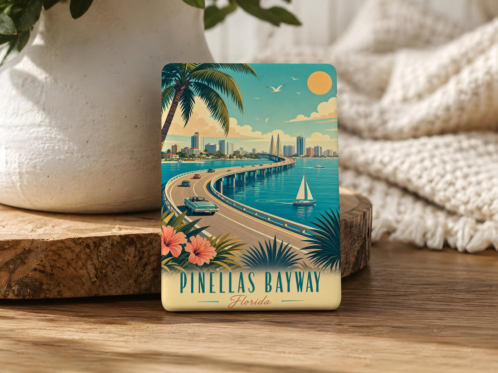 Pinellas Bayway Fridge Magnet, Florida Coastal Bridge and Bayway Road Souvenir Magnet, Gulf Coast Travel Gift