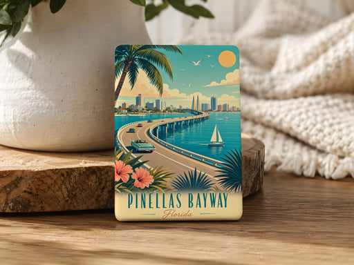 Pinellas Bayway Fridge Magnet, Florida Coastal Bridge and Bayway Road Souvenir Magnet, Gulf Coast Travel Gift
