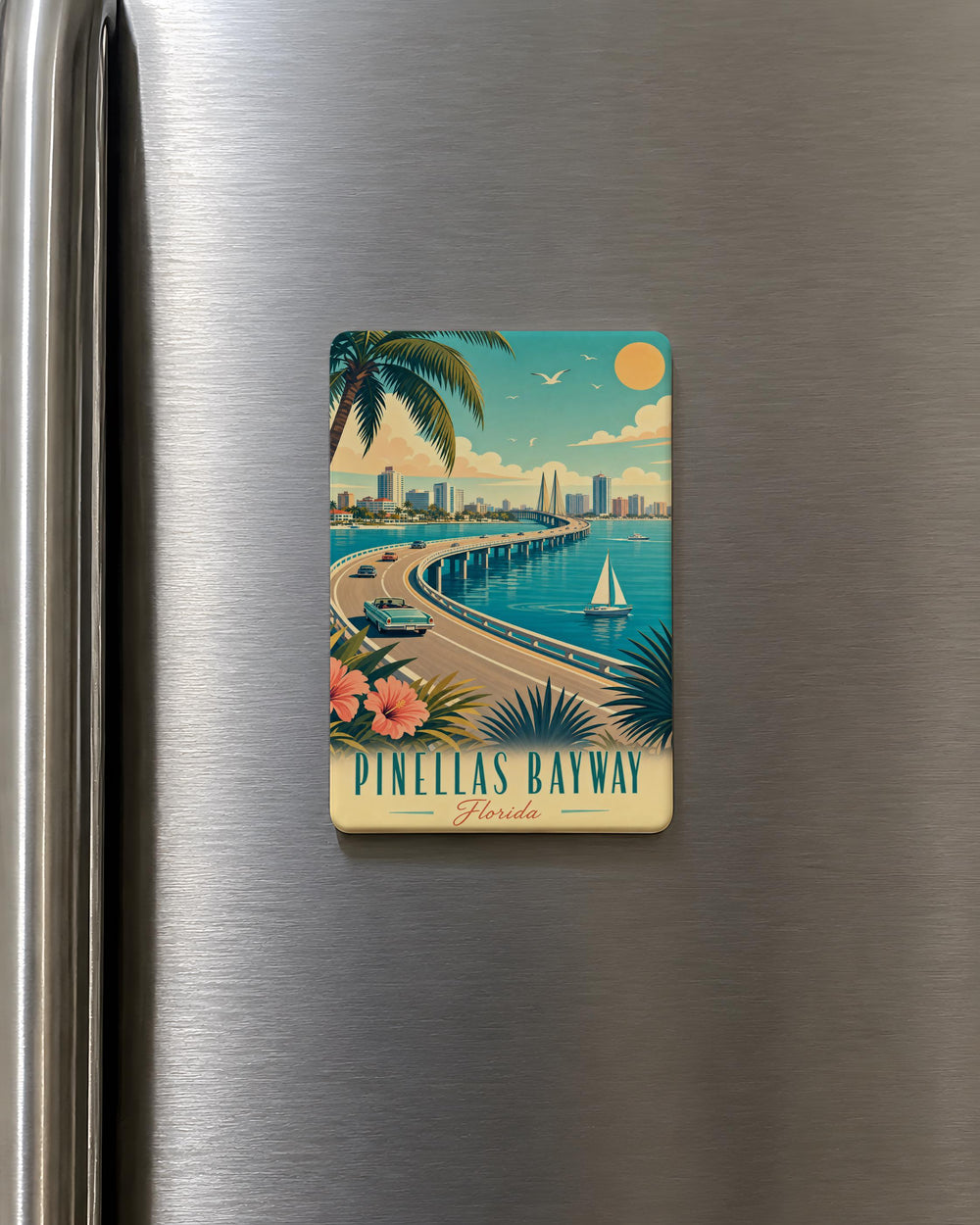 Pinellas Bayway Fridge Magnet, Florida Coastal Bridge and Bayway Road Souvenir Magnet, Gulf Coast Travel Gift