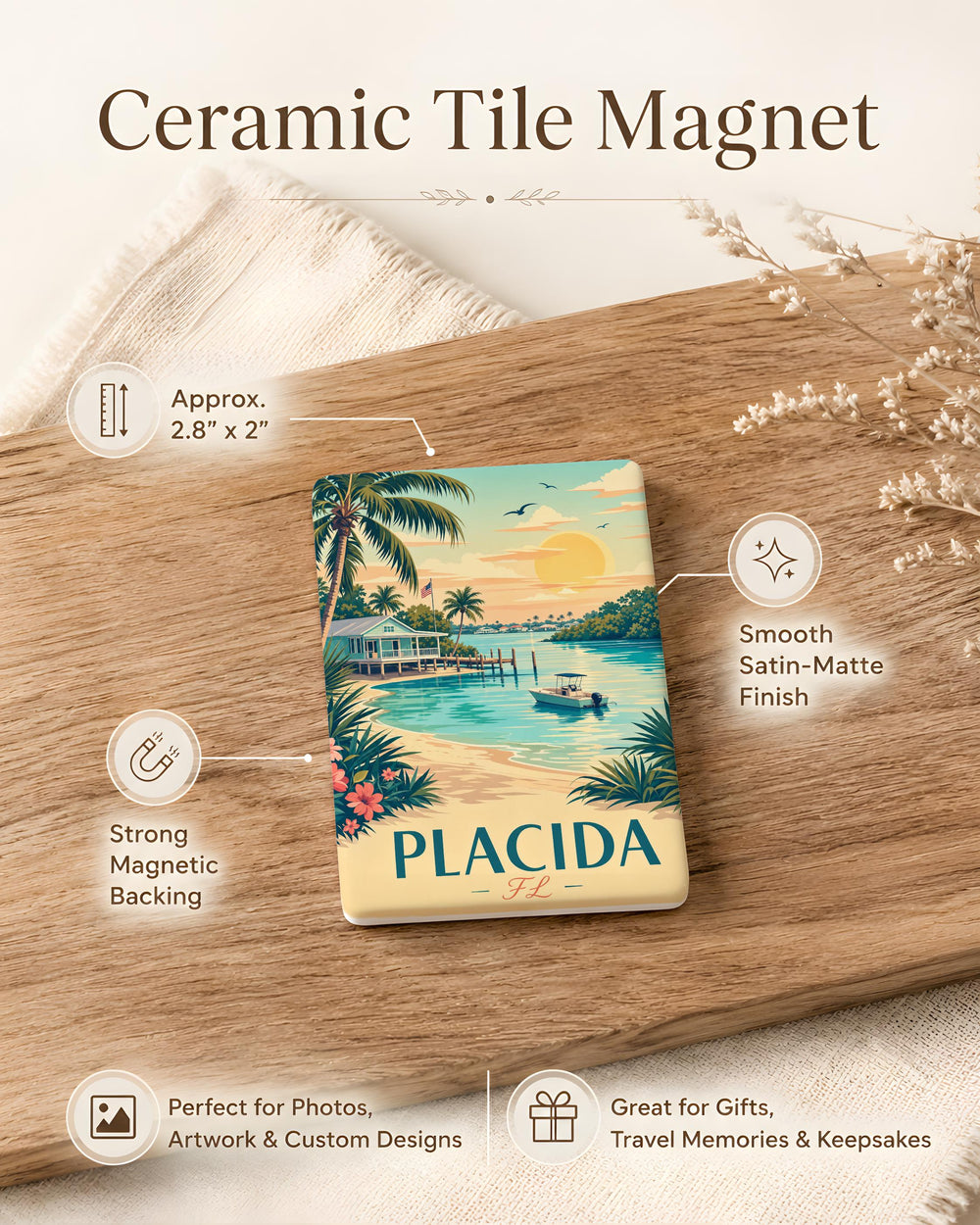 Placida Florida Fridge Magnet, Placida FL Souvenir Magnet, Coastal Gulf Coast Town Travel Keepsake Magnet