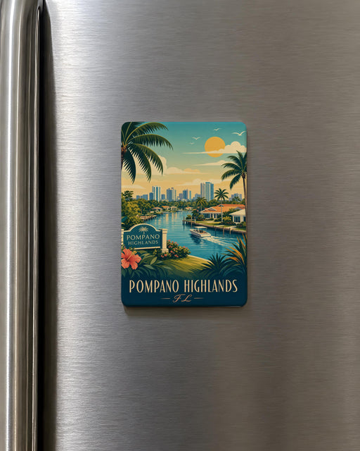 Pompano Highlands FL Fridge Magnet, Pompano Highlands Florida Souvenir Magnet, City Name Travel Keepsake Magnet