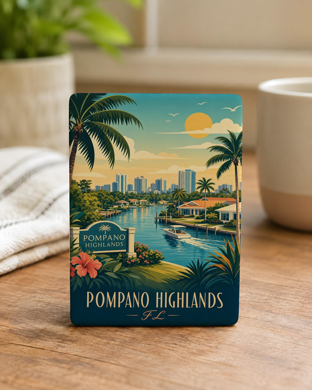 Pompano Highlands FL Fridge Magnet, Pompano Highlands Florida Souvenir Magnet, City Name Travel Keepsake Magnet