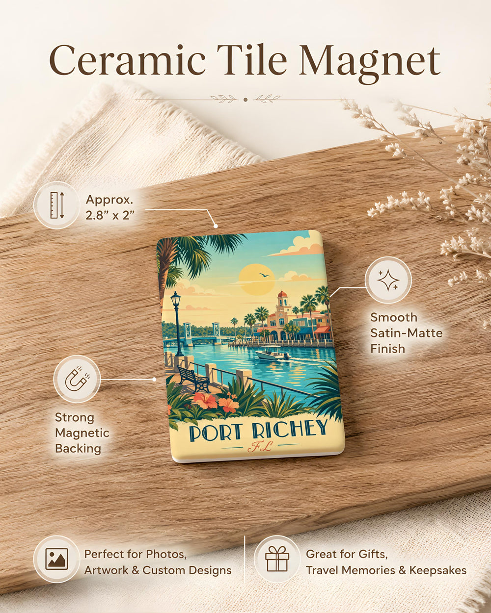 Port Richey FL Fridge Magnet, Florida Souvenir Magnet, Port Richey Refrigerator Magnet, Coastal Florida Gift