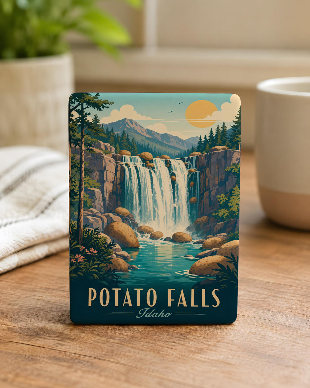 Potato Falls Fridge Magnet, Waterfall Nature Scenic Souvenir Magnet, Idaho Landmark Travel Keepsake Magnet