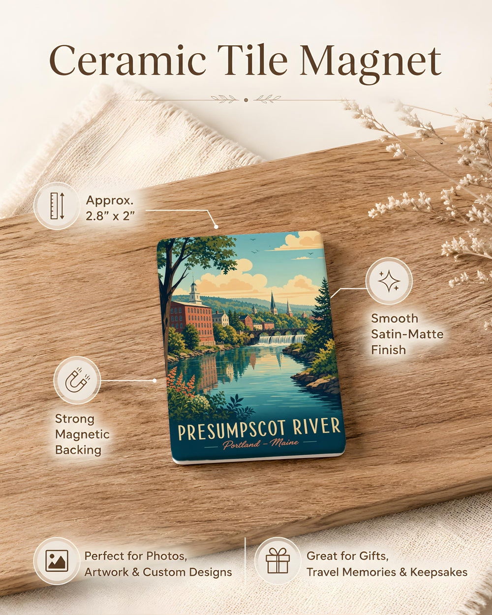 Presumpscot River Fridge Magnet, Maine River Landscape Souvenir, Nature Travel Keepsake Magnet