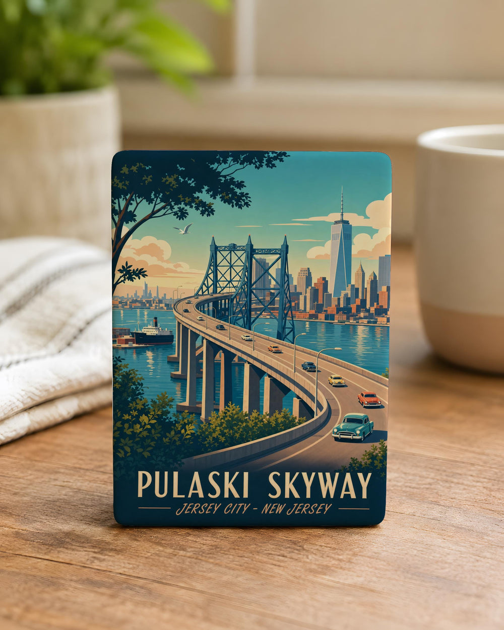 Pulaski Skyway Fridge Magnet, New Jersey Bridge Landmark Souvenir, Jersey City Newark Icon, Roadway Overpass Travel Gift